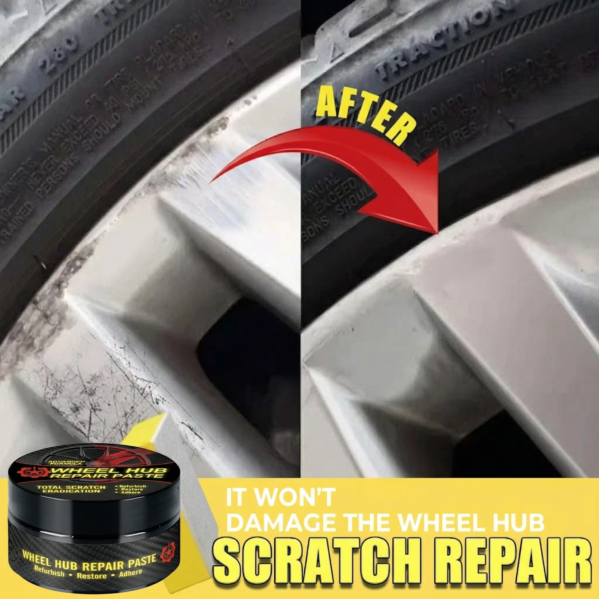 Car wheel rim scratch refurbishment paste, tire rim scratch paint repair paste - black and white silver aluminum alloy rim elect
