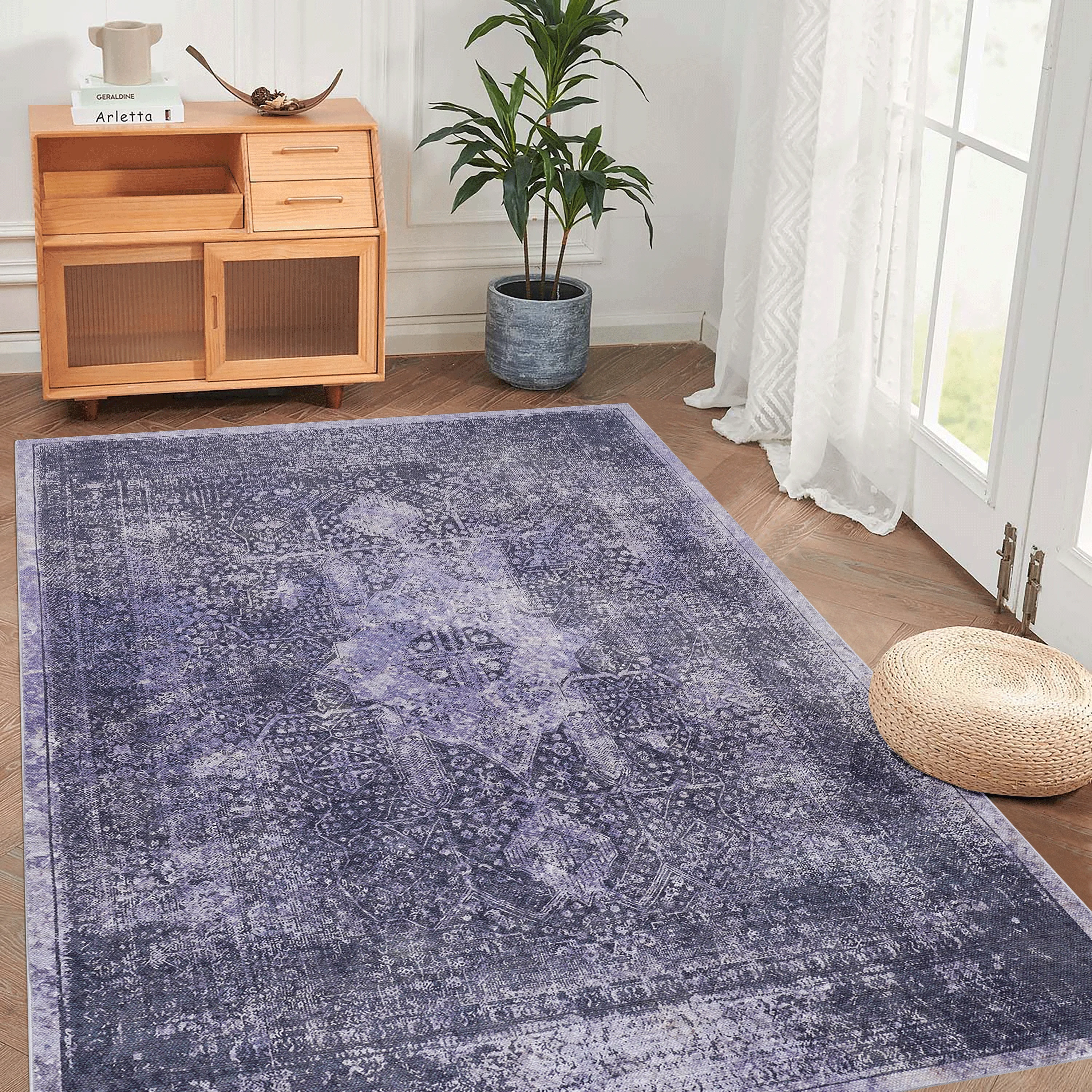 

5x8 Area Rugs for Bedroom, Washable Rug, Low-Pile, Non-Slip, Non-Shedding, Foldable, Kid & Pet Friendly