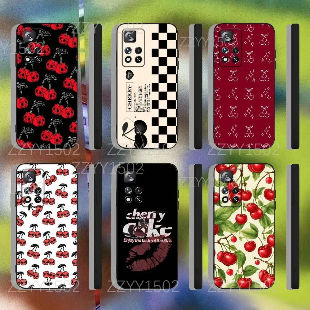 

Rotro Black Cherry Cherries Phone Case For Samsung S25,S24,Ultra,S20,S30,Plus,S22,S23,Ultra,Plus,5G Black Silicone Soft