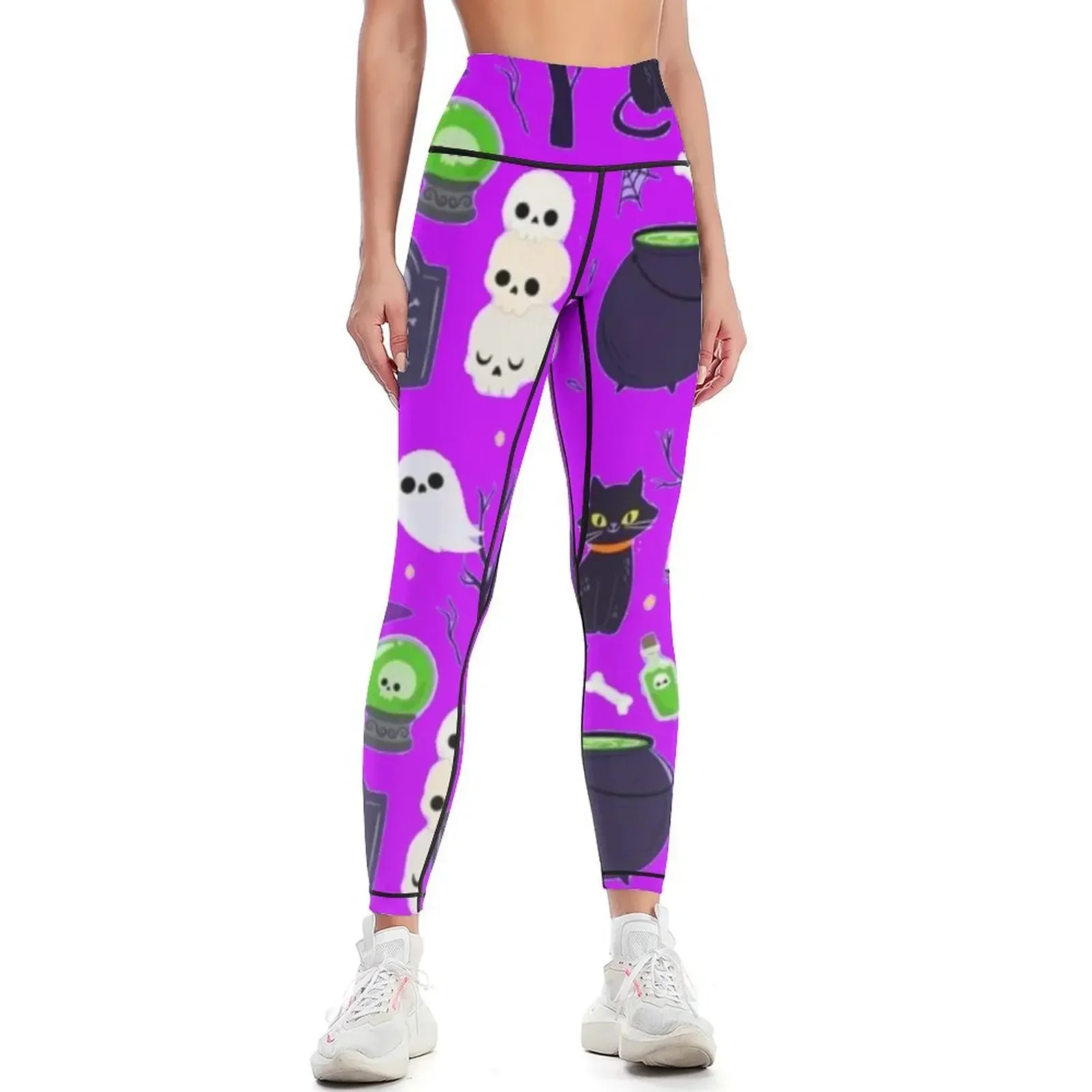 

Halloween Witches Skull Pumpkin Pattern Leggings Sports pants woman sport set gym pants workout shorts Womens Leggings