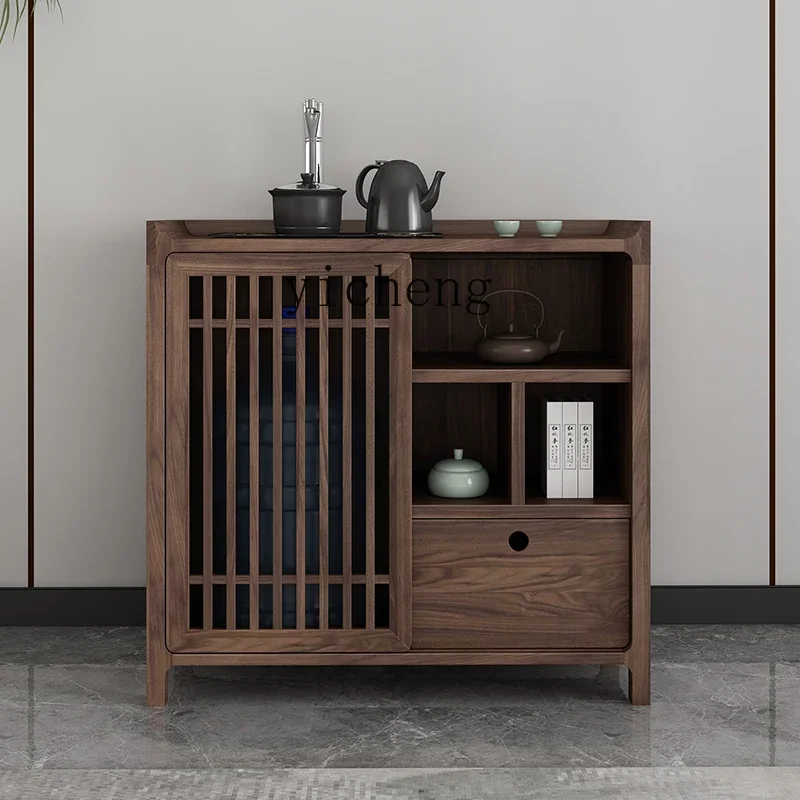 TQH black walnut tea cabinet solid wood boiling water integrated cabinet with bucket under the dining side cabinet