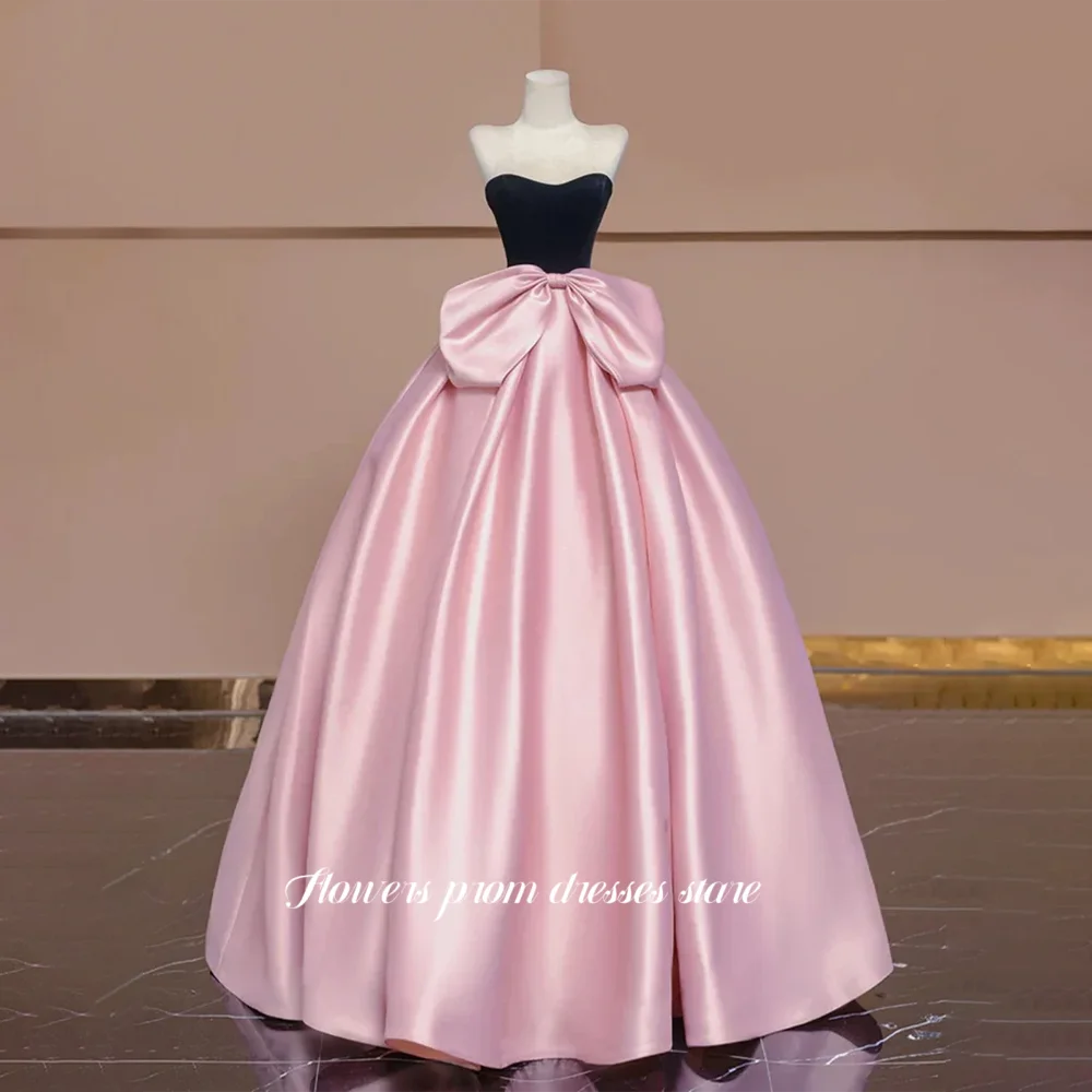 花柄 A ライン イブニングドレス ビッグリボン付き サテン パーティードレス 恋人 セレブ ガラドレス 女性用 カスタマイズ可能