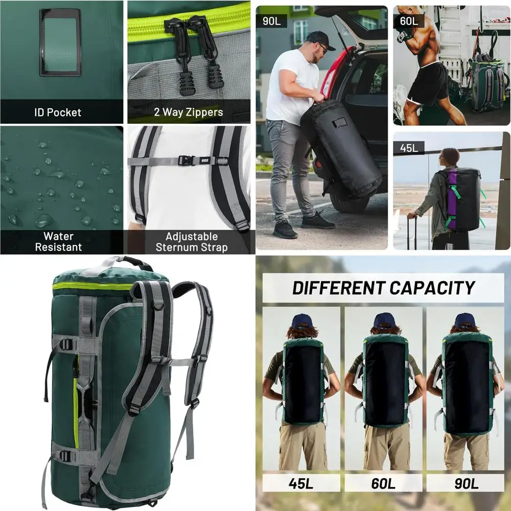 

Large 45L Sports Backpack with Shoe Compartment, Heavy-Duty and Water-Resistant, Green