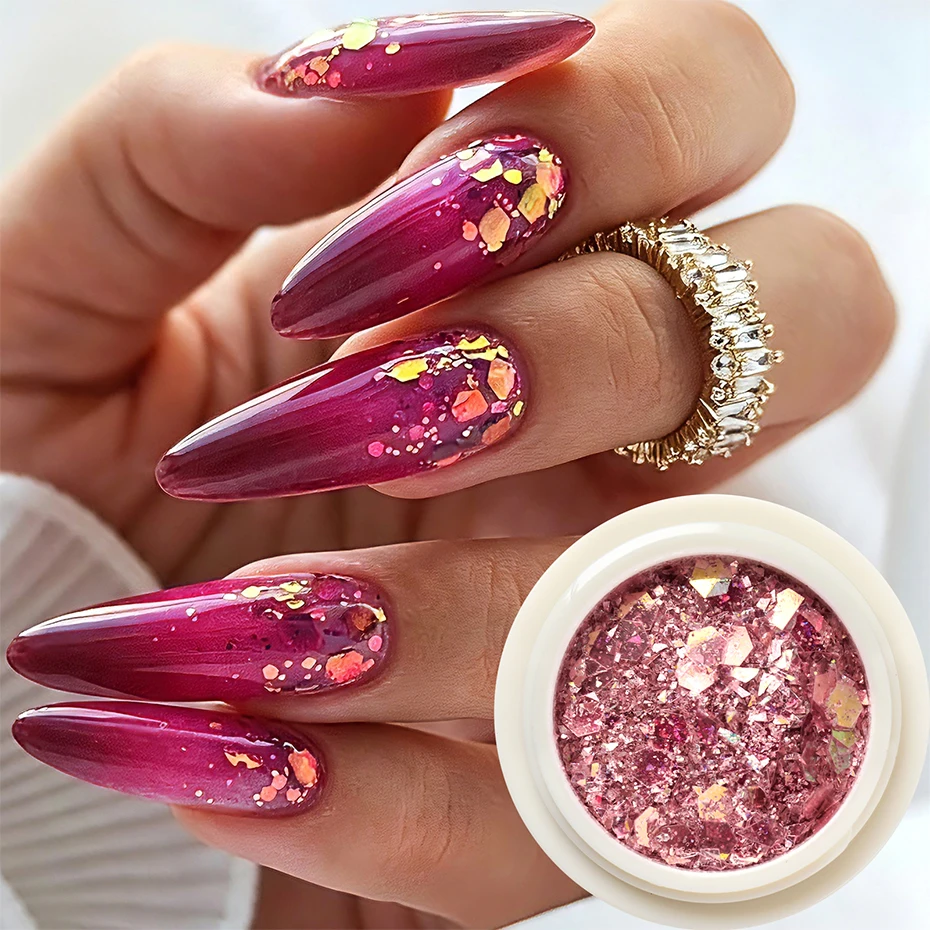 1/2pcs Pink Gold Iridescent Chunky Nail Glitter Sequins Hexagonal Holographic Nail Art Flakes Sparkly Manicure Decorations