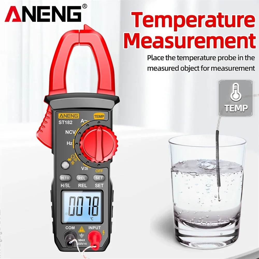 Imagem -02 - Digital Clamp Meter Multímetro 4000 Contagem Tensão ac dc Amperímetro Tester hz Capacitância Ncv Ohm Test Tools Aneng-st182