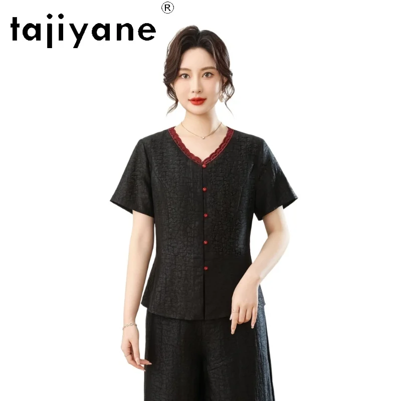 

TAJIYANE 100% Real Mulberry Silk Shirts for Women Elegant V-Neck Summer Tops High Quality Blouse 2026 New Woman Clothes рубашка