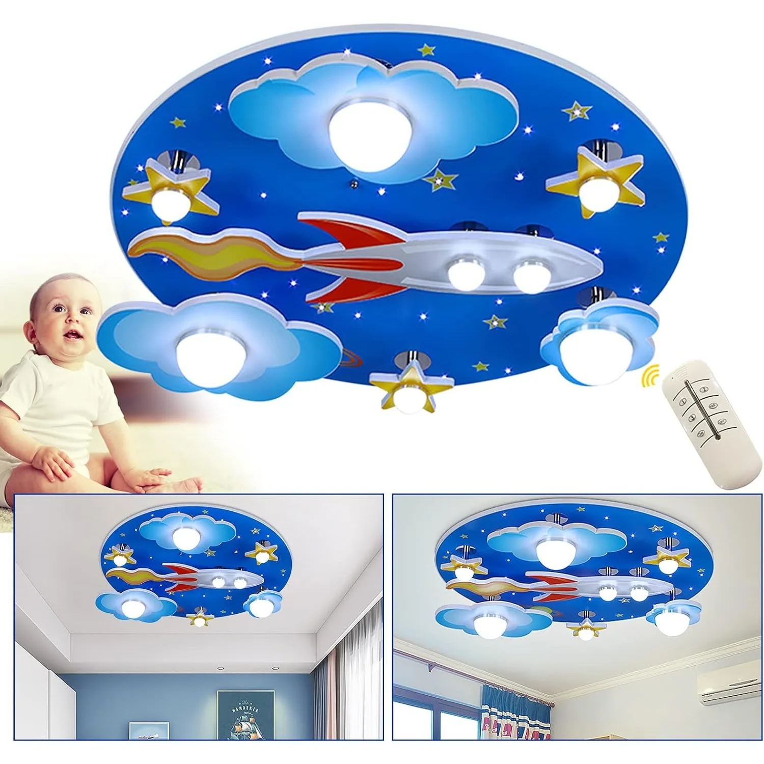 مصابيح LED حديثة مثبتة على السطح للأطفال، ضوء سقف LED قابل للتعتيم، ضوء سقف على شكل نجمة كرتونية إبداعية، نجمة طائرة سحابة كرتونية 8 لتر #3
