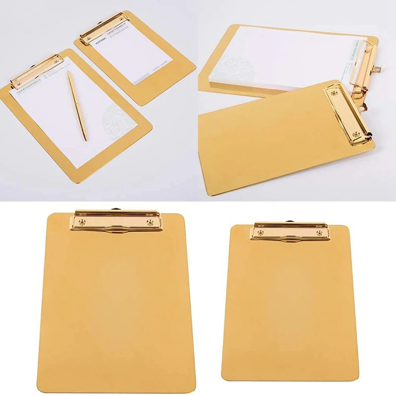 Clipboard pemegang Folder File baja tahan karat emas, papan klip profil rendah untuk kantor bisnis Sekolah