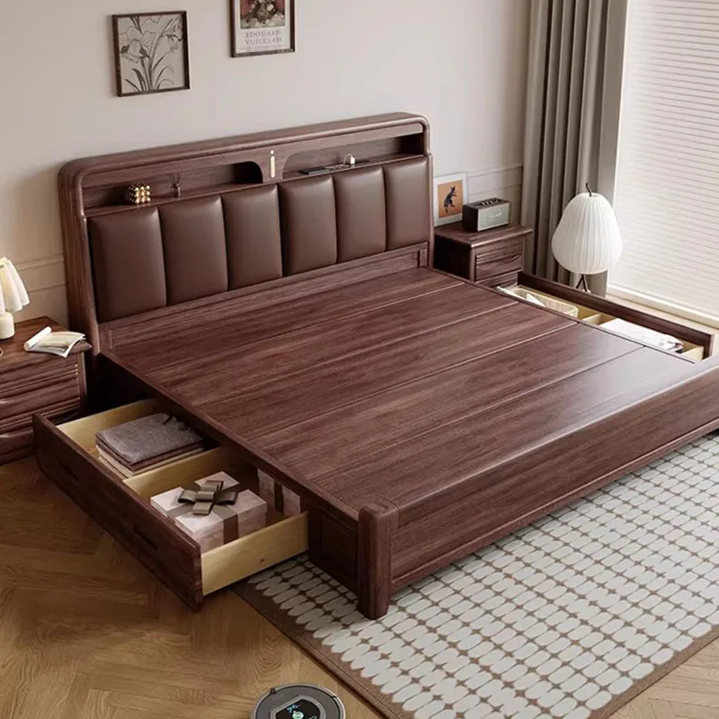 

Wooden Design Bed Simple Modern Headboards Storage Space Saving Loft Creative Bed Frame Sleeping Muebles Lounge Suite Furniture