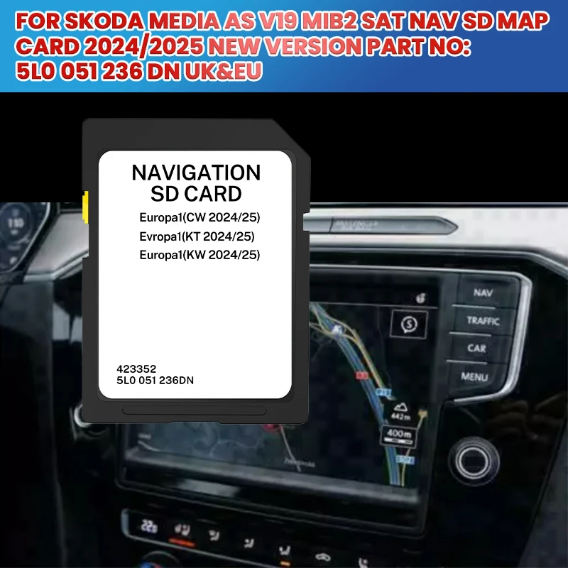 Skoda Media AS V19 MIB2 Satnav Octavia, Superb, Rapid, 32GB SD Card Maps-2024-2025