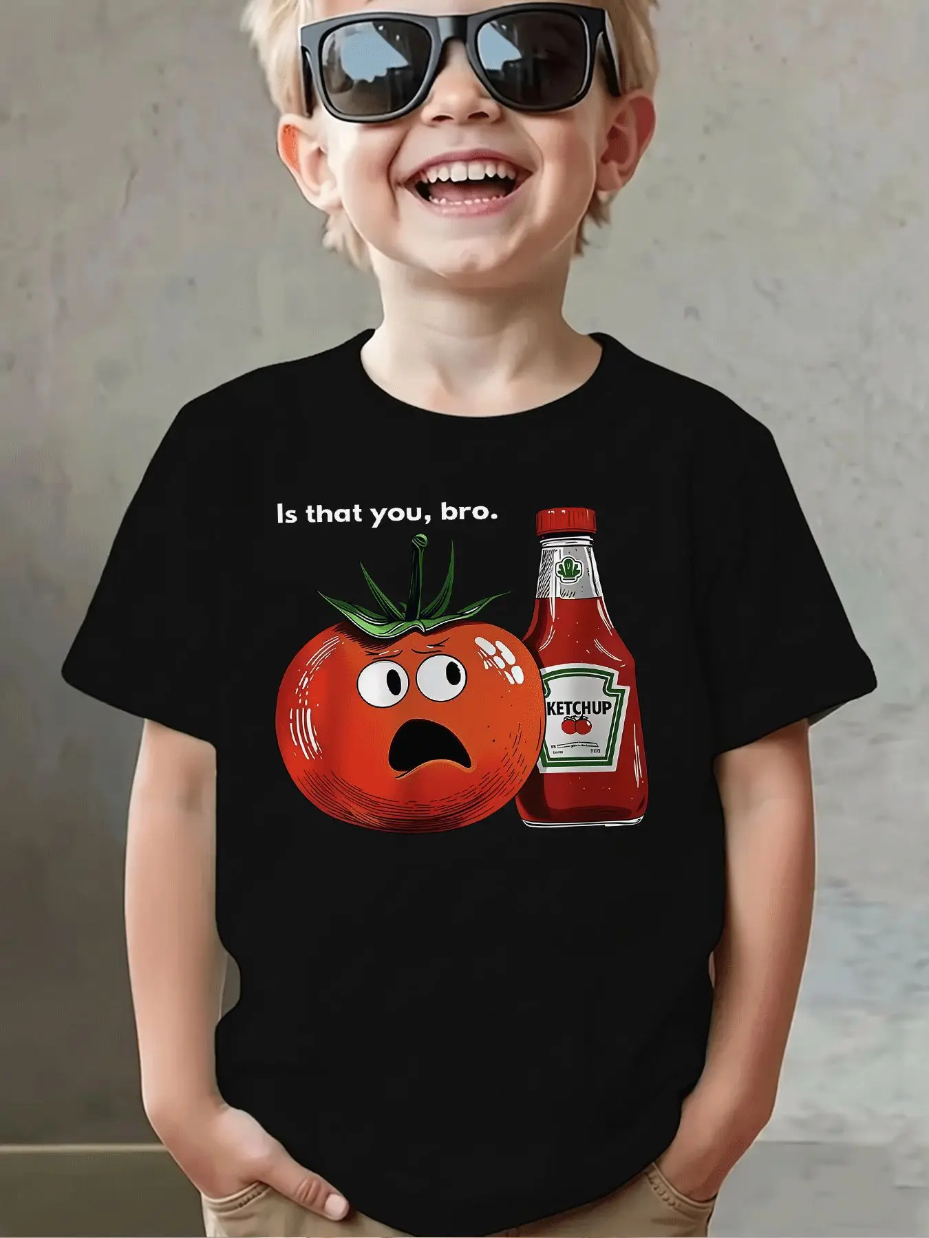 Funny Tomato Ketchup Bottle Meme Text Print Family Matching Cotton Tees Short Sleeve Tops For Mom Dad Boys Girls Daily Wear