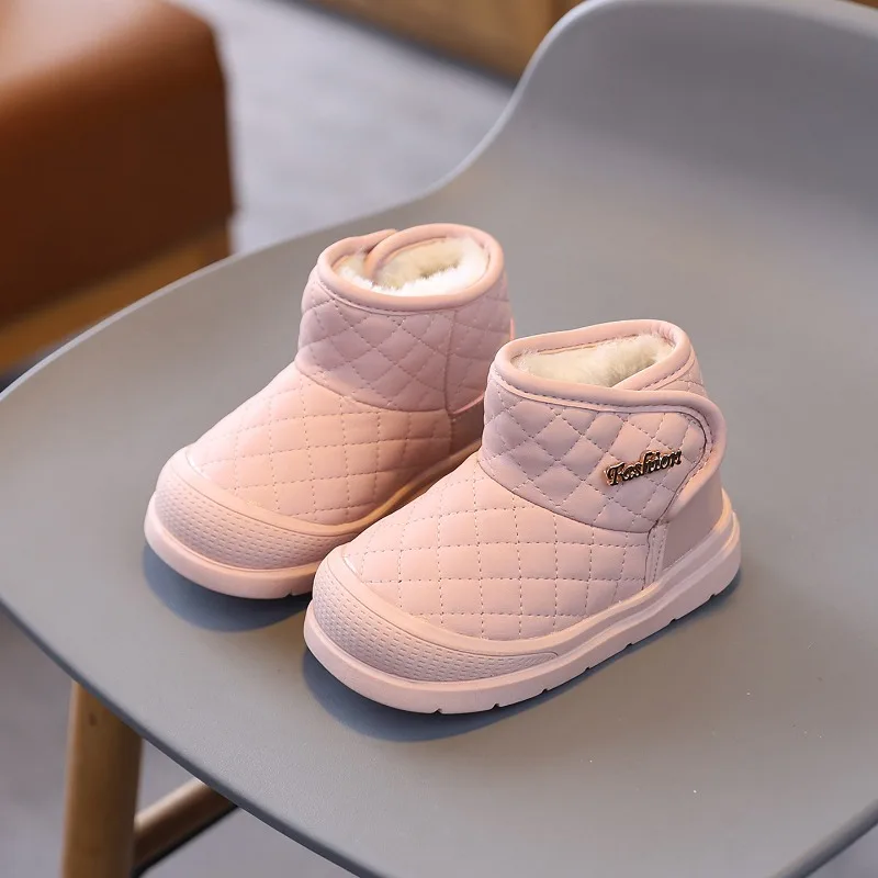 Outdoor Kids Ankle Boots Winter Warm Furry Hairy Cotton Boots for Boys Girl Fashion Non-slip Children's Thermal Boots Hook Loop