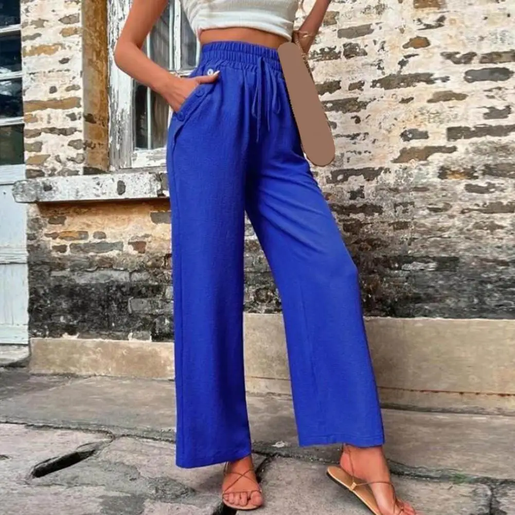 

High-waist Pants Comfortable High Waist Wide Leg Women's Pants Soft Breathable Ankle Length Trousers for Casual Wear Solid Color