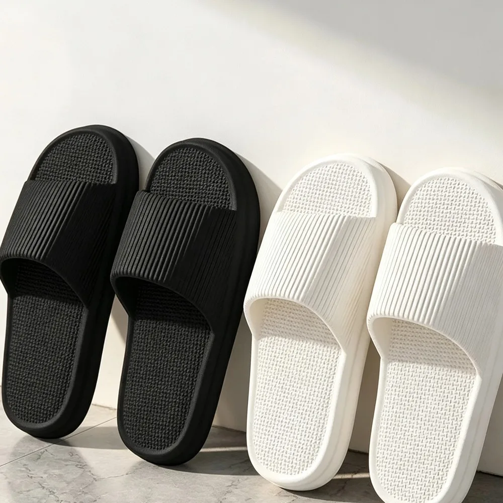 Men Women Couple EVA Slippers Non Slip Bathroom Slides Indoor Home Shower Sandals Solid Black White Soft Cushion Flip Flops