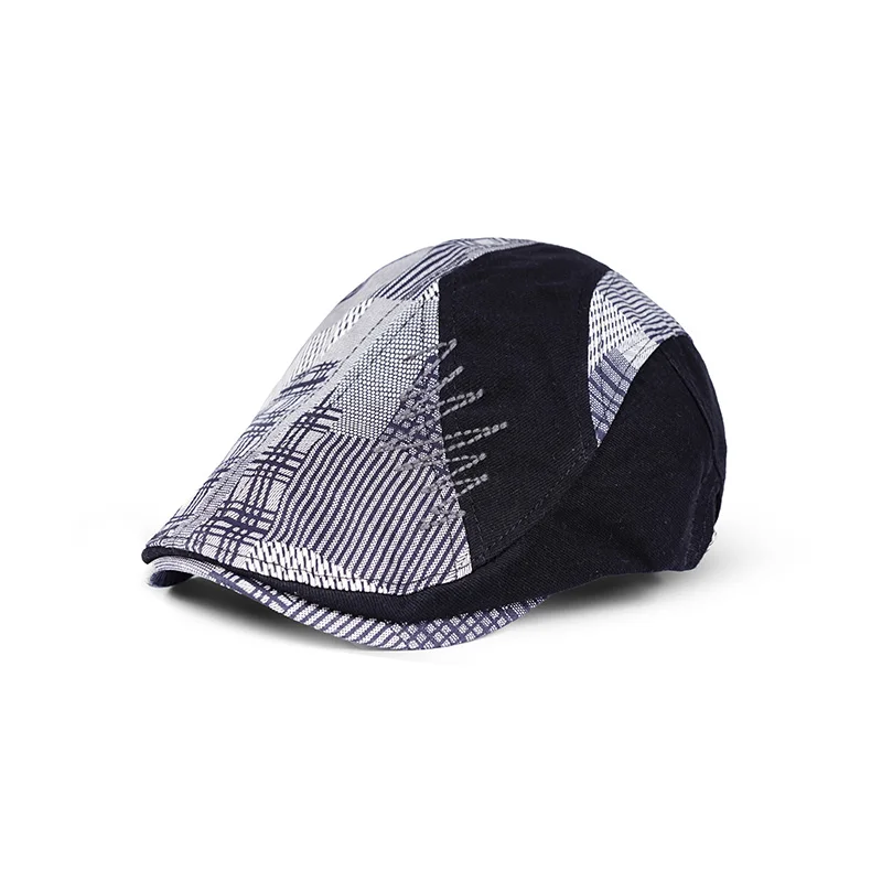 Designer Beret Hat Men Retro Newsboy Cap Patchwork Plaid Herringbone Flat Peaked Cap Women Driving Cabbie Gatsby Hat Casquette