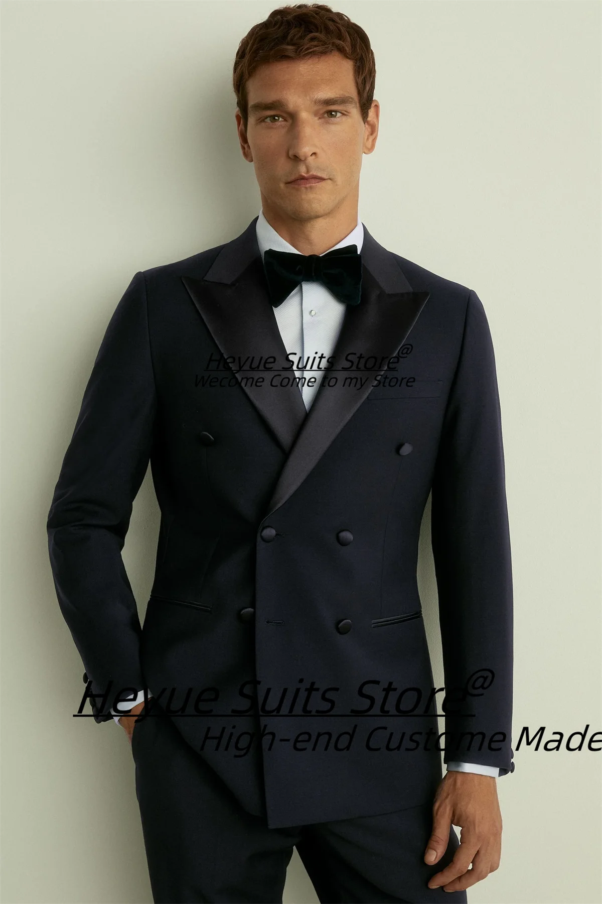 French style Navy Blue Men Suits Slim Fit Slim Peak Lapel Groom Wedding Tuxedos 2 Pcs Sets Business Male Blazers terno masculino