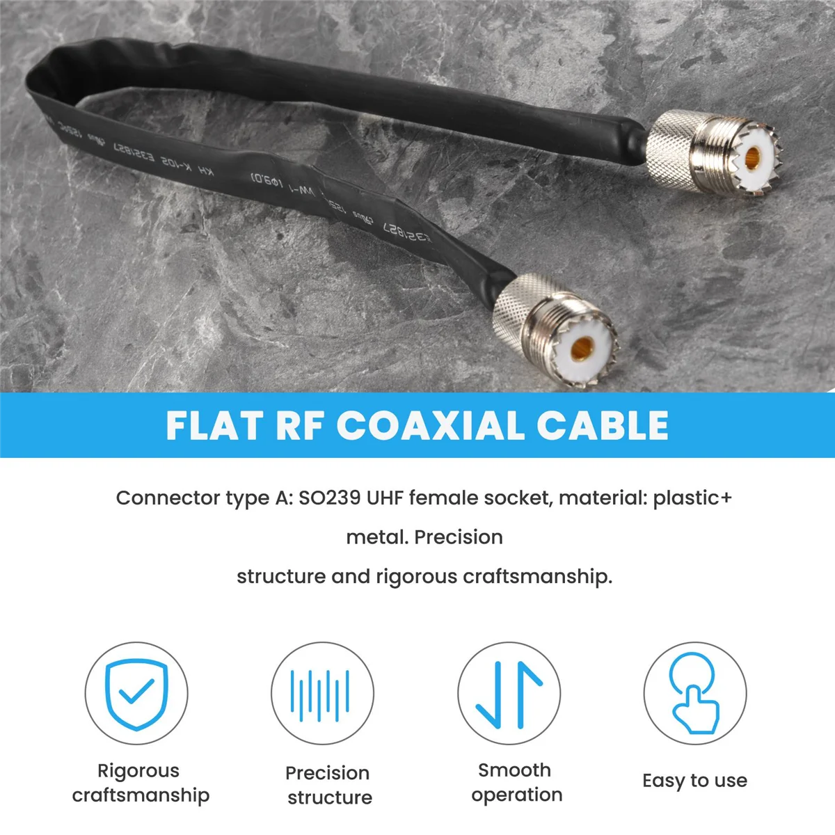 Flat RF Cabo Coaxial para Porta e Janela, Pass Through, UHF Fêmea para UHF Fêmea, 50 Ohm RF Coax, Pigtail Extension Cord