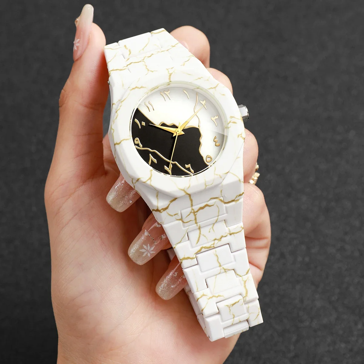 Fashio Marble Texture Women Arabic Dial Quartz Watch Casual Plastic Band Men Watches Clock Gift Relogio Feminino（Without Box）