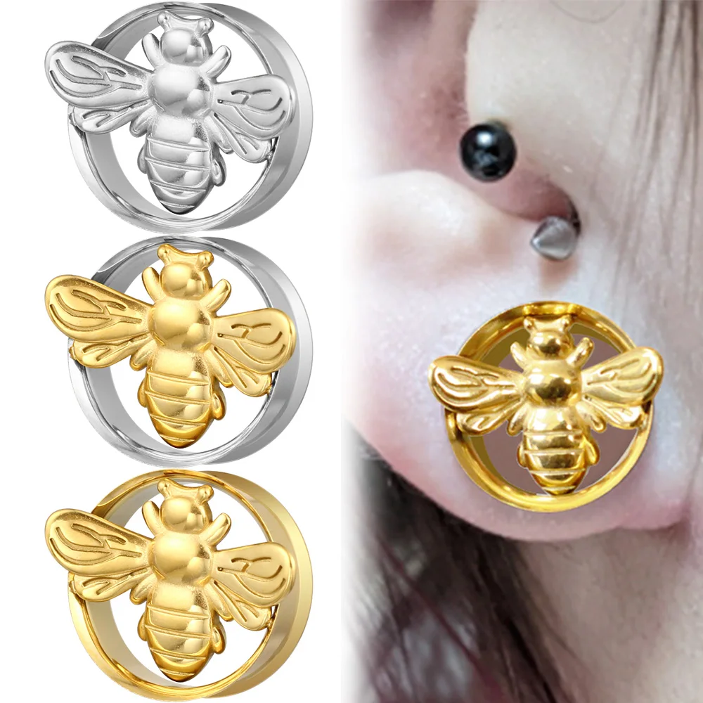 Giga  2PCS Stainless Steel Bee Ear Plugs Tunnels Gauges Earring Piercing Body Jewelry Expander Christmas Gift Tragus Women Men