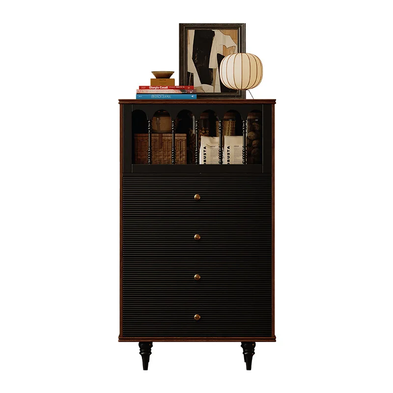 

Solid wood bucket household side cabinet color matching bedside cabinet bedroom storage medieval entrance cabinet