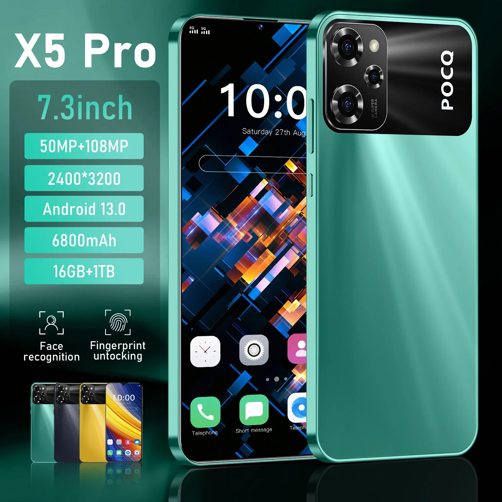 X5 Pro Smartphone 7.3inch Original Global Version Android 13 Mobile Phone Snapdragon 8 Gen 2 Cell Phone 5G Dual Sim Cellphones