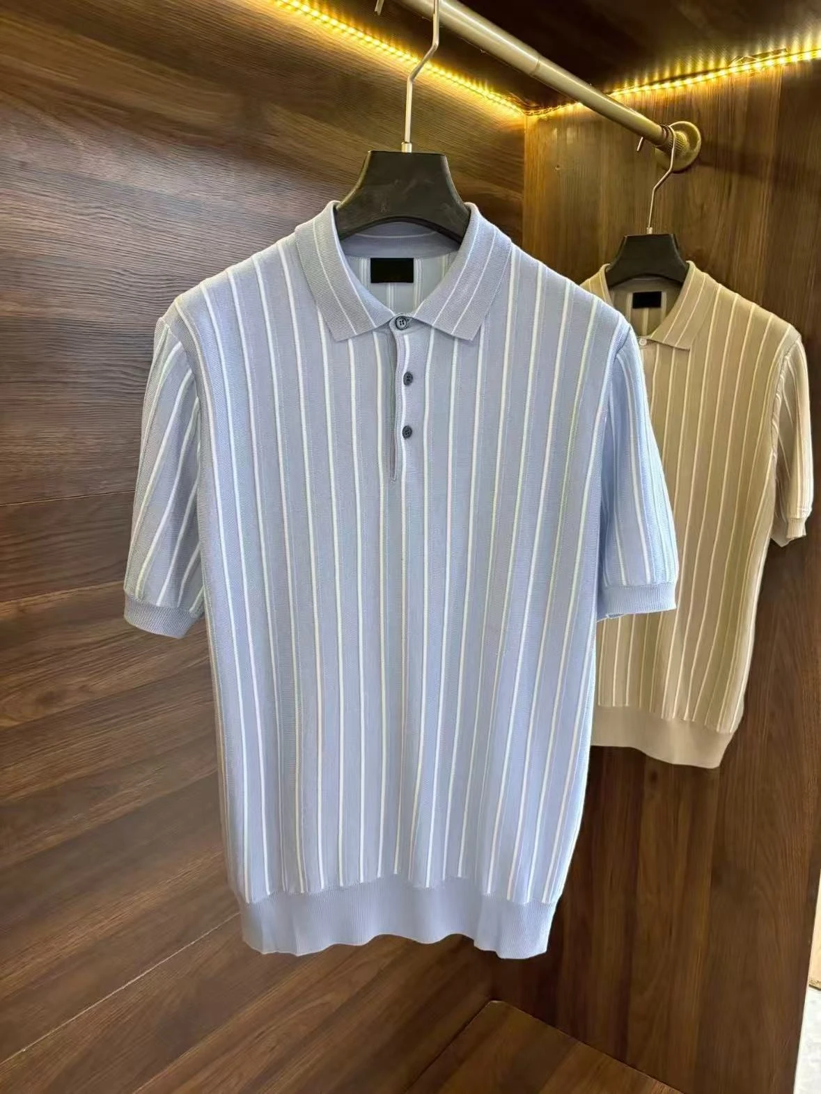 

Bri mulberry silk striped short-sleeved polo shirt