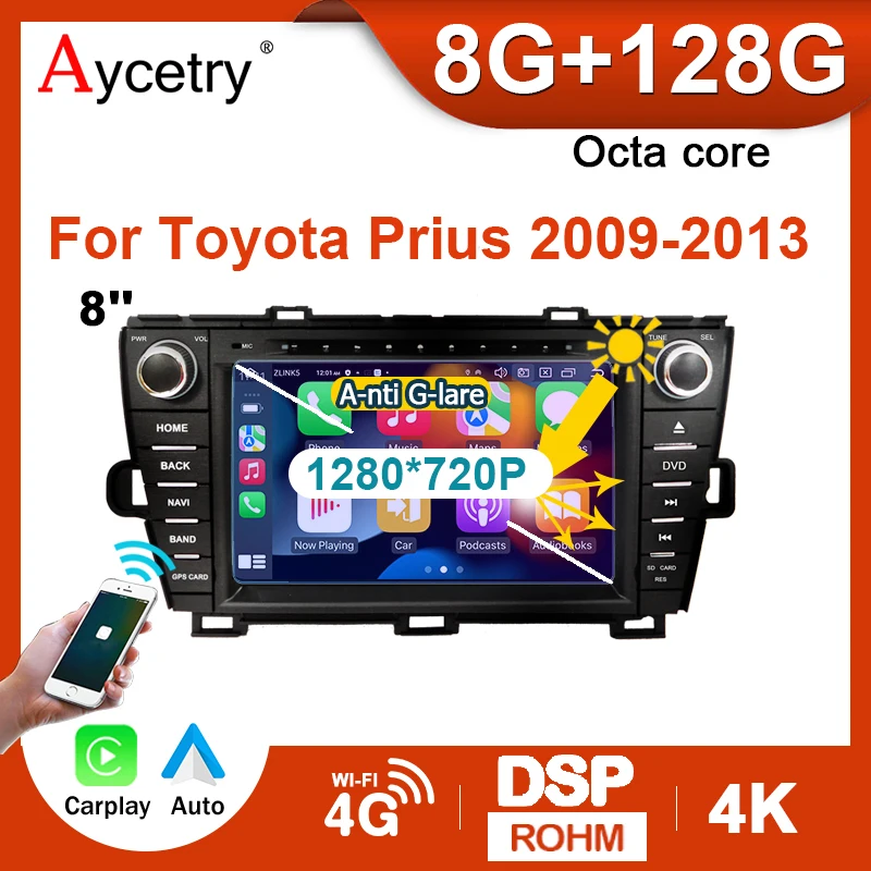 For Toyota Prius 2009-2013 Wireless Carplay 2 din Android 12 car Radio screen GPS auto Stereo audio Radios Multimedia player 4G