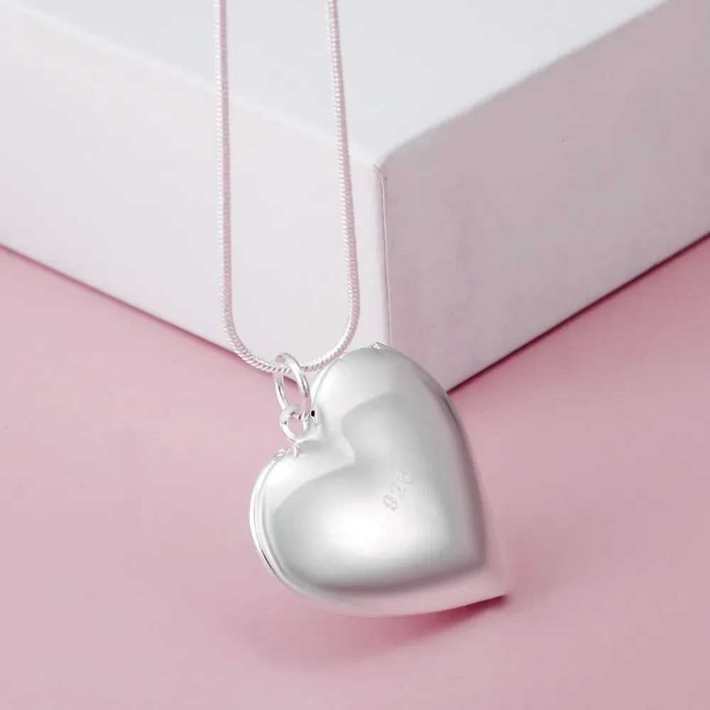 925 Serling Silver Beautiful Heart Photo Frame Necklaces For Women Fashion Party Wedding Engagement Jewelry