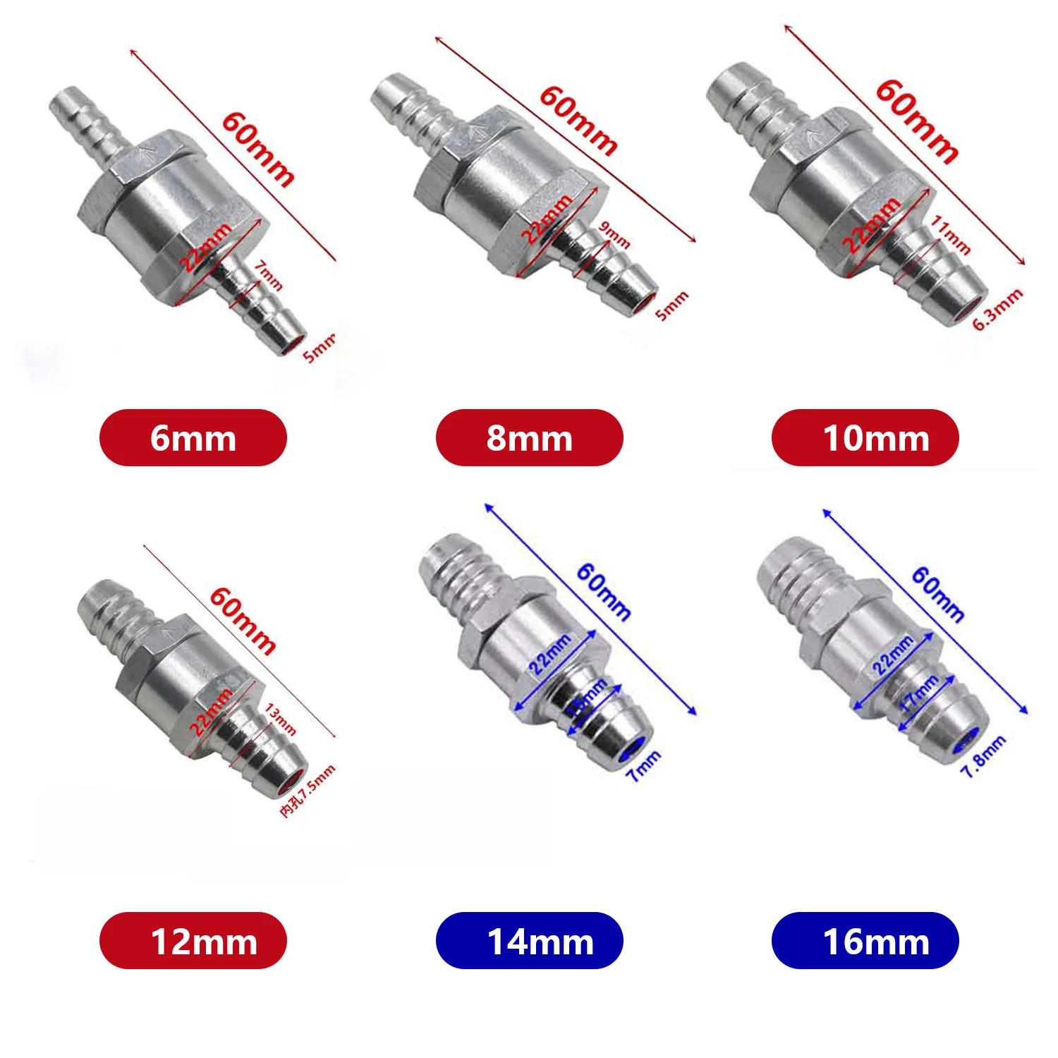 3/8 Inci 10Mm Non-return Satu Arah Aluminium Logam Campuran Perak Garis Bahan Bakar Katup Udara Minyak Bensin Air Diesel untuk Sepeda Motor