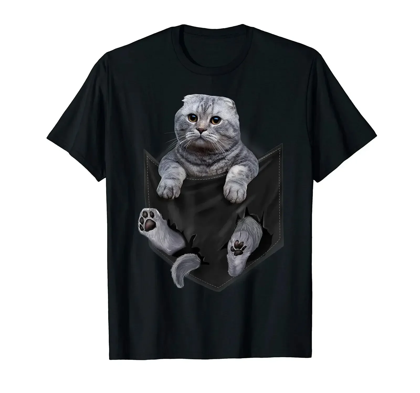 

Scottish Fold Cat Pocket novelty Cat Lovers Gift T-Shirt 100% Cotton O-Neck Summer Short Sleeve Casual Mens T-shirt Size S-3XL