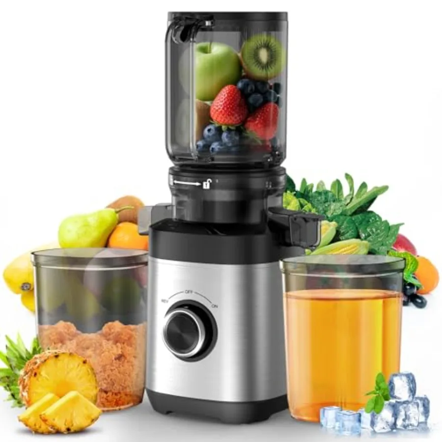 

Cold Press Juicer for Whole Fruits and Vegetables, Slow Masticating Juicer with Wide Feed Chute, High Juice Yield, BPA-Free Pla