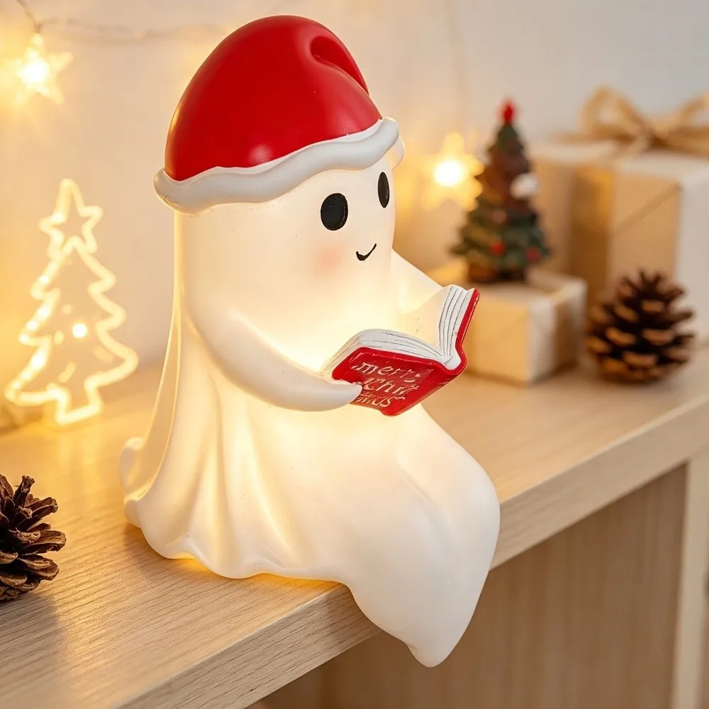 Illuminated Ghost Reading Lamp Warm Glow Button Cells Battery Operated Cute Spooky Nightlight Compact Aesthetic