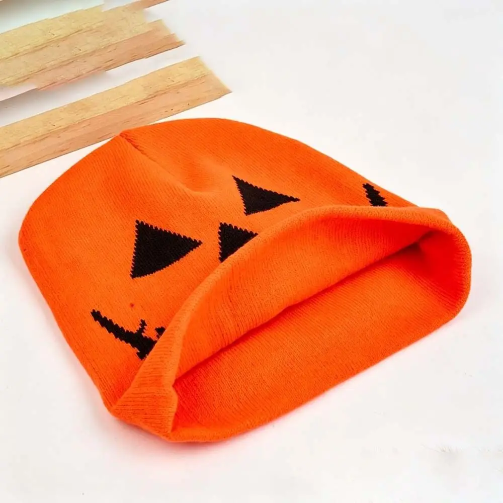 Knitted Fabric Pumpkin Beanie Hat Soft Texture Warm Halloween Knitted Cap Pumpkin Orange High Elasticity Hip Hop Skullcap