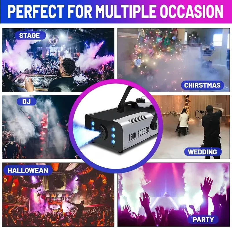 1500 واط 6 LED RGB أضواء ملونة آلة لصنع الدخان DMX512 المهنية تأثير خاص مرحلة معدات الضباب لإعداد حفلة DJ ديسكو