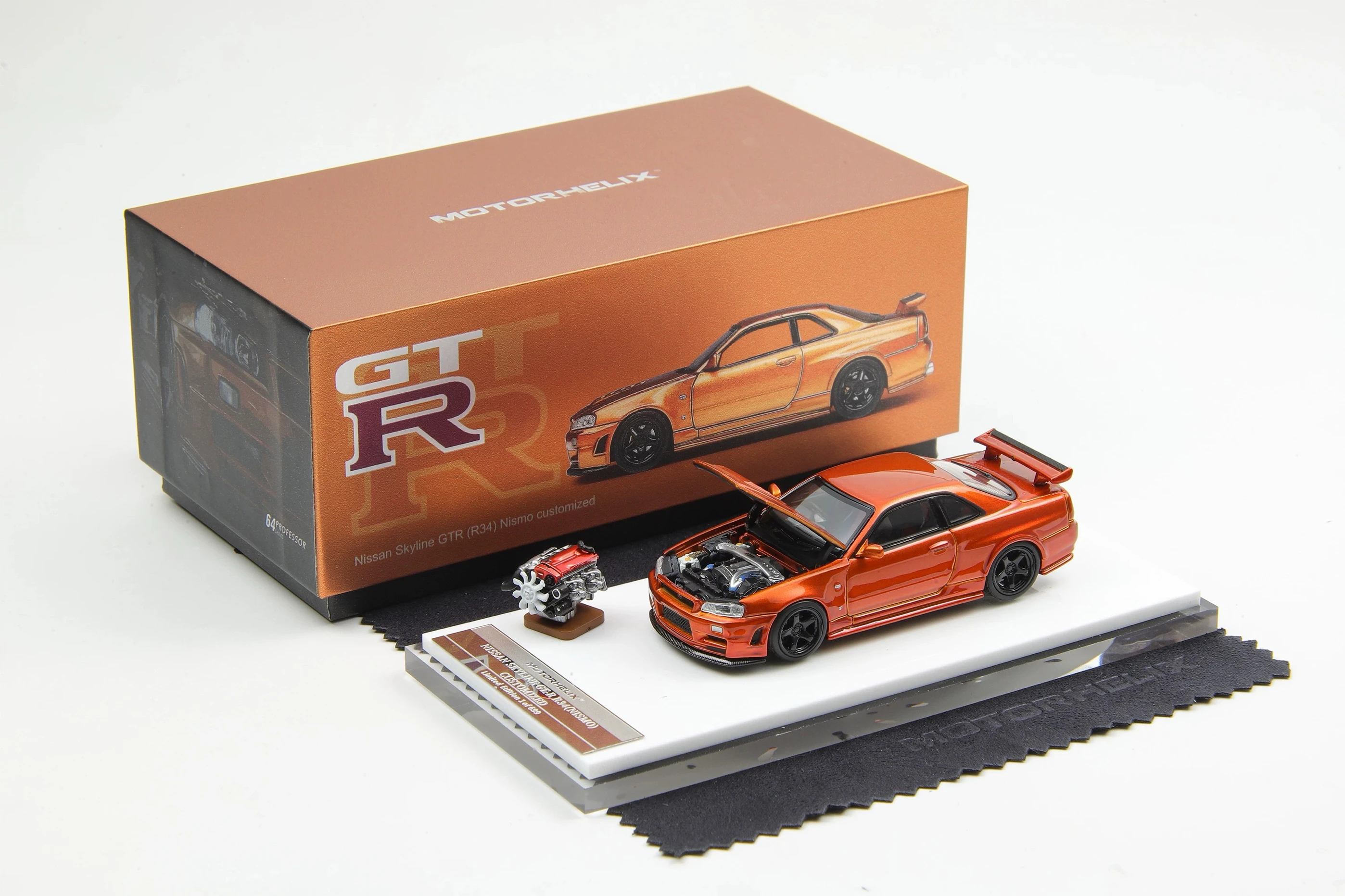 1:64 Skyline GT-R R34 Nismo Sunset Orange Alloy Die-cast Miniature