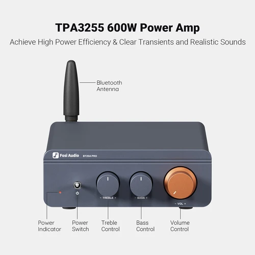 Imagen 2 del producto Fosi Audio BT20A Pro TPA3255 amplificador de potencia de sonido Bluetooth 300W x2 Mini estéreo HiFi Clase D Amp graves agudos para cine en casa