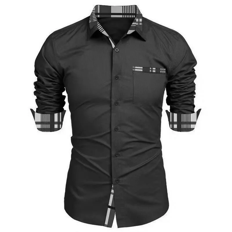 

2024 Men's Long Sleeve Dress Shirt High Quality Men's Casual Top Button-Down Shirt with Pockets 9 Colors Large Sizes XS-6XL