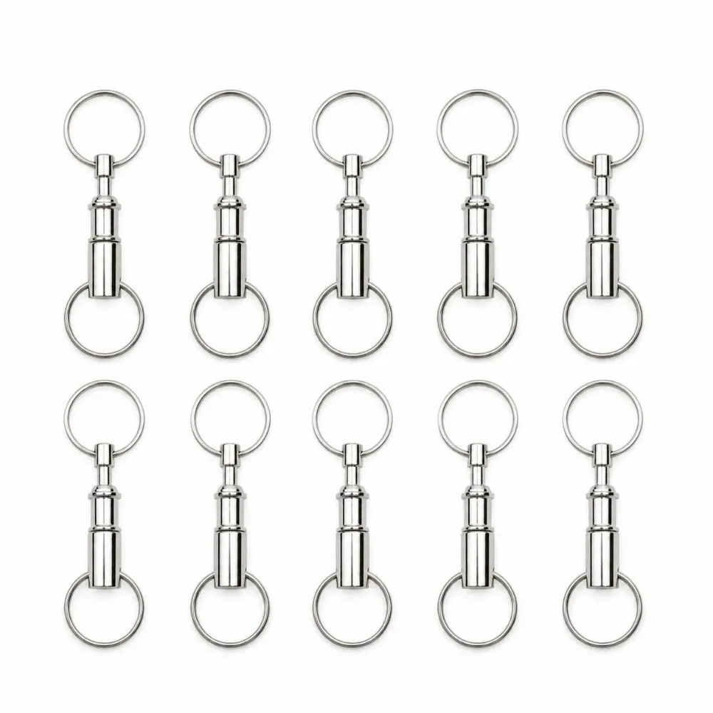 10 Pack Zinc Alloy Quick Release Keychain 360° Swivel Dual Split Snap Lock Pull-Apart Key Chain Holder Silver