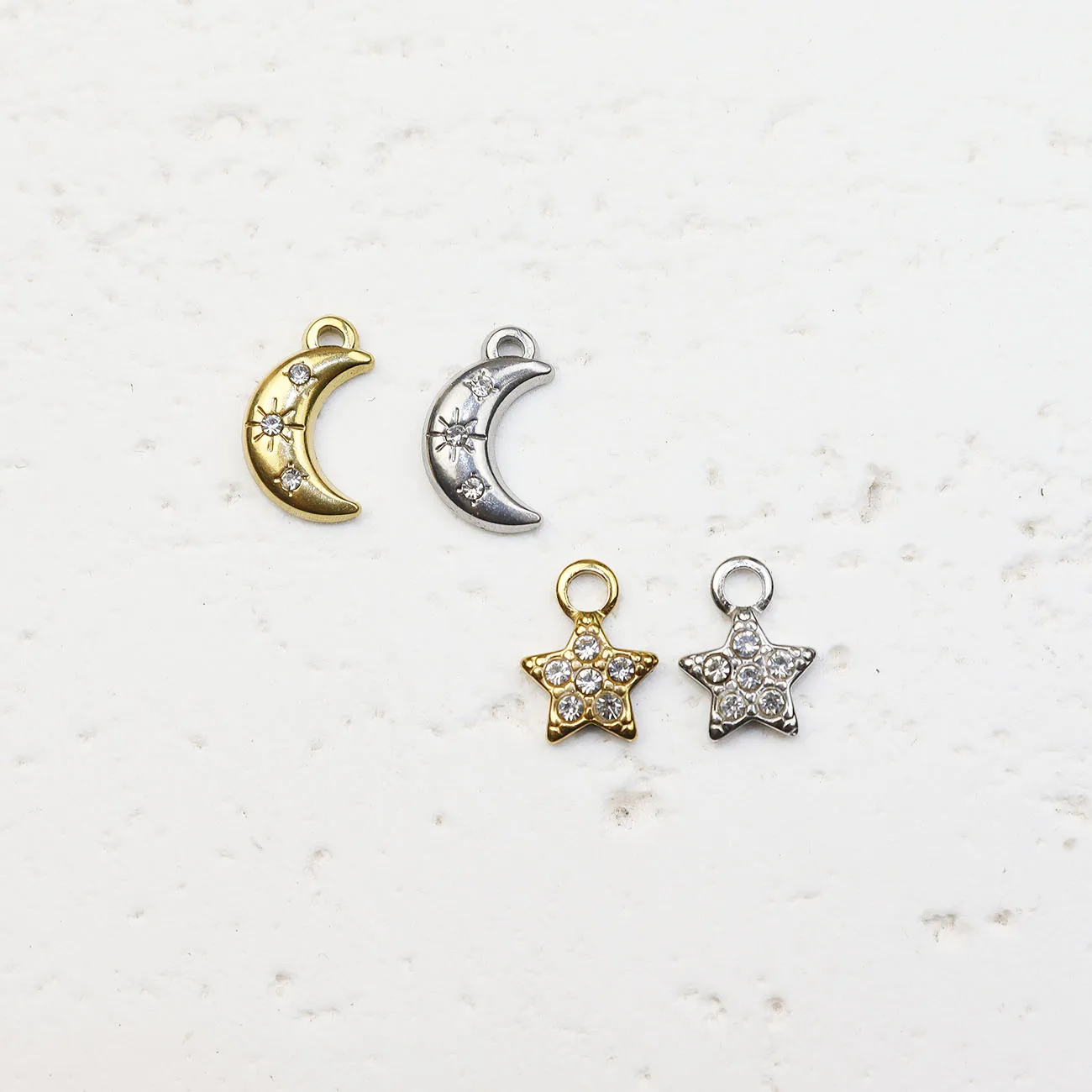 5pcs StainlessSteel Anti-allergy Moon Star Rhinestones Women's High Quality Fashion Jewelry Charms Pendant DIY Necklace