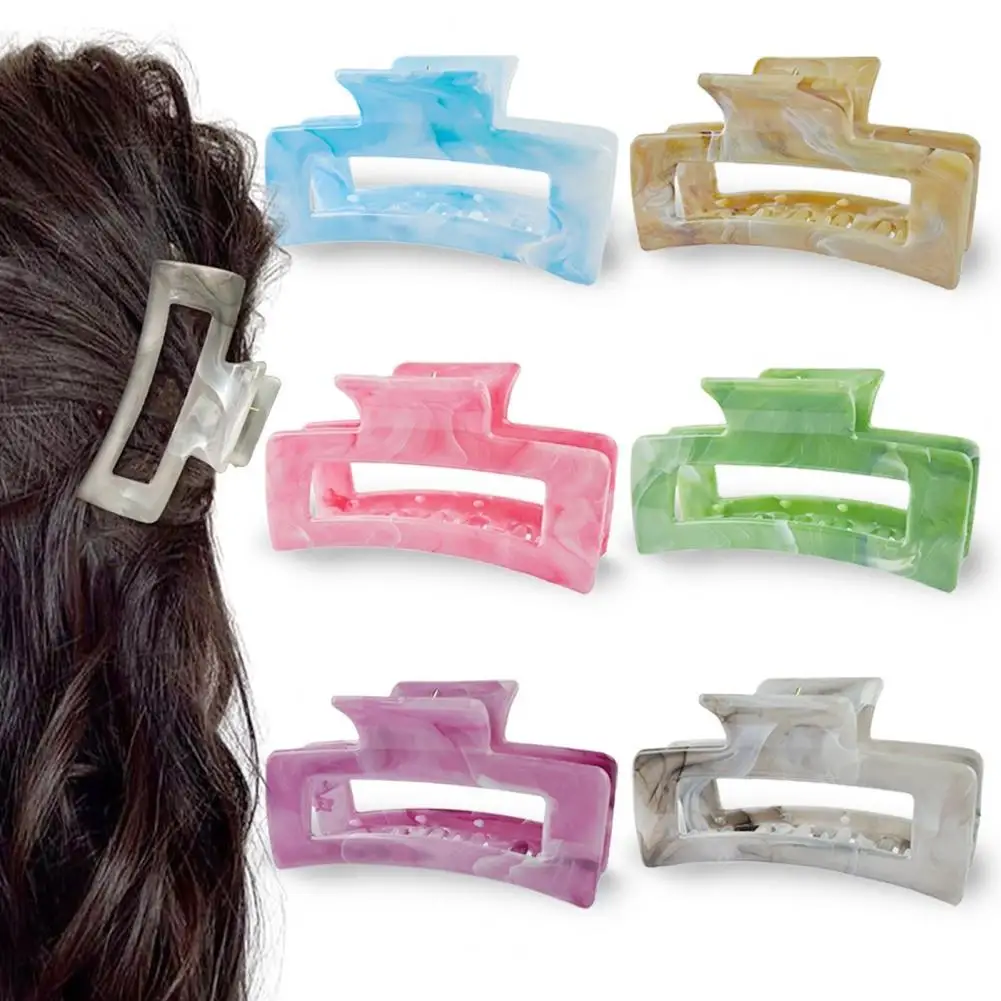 

Hair Claw Clip Colorful Geometric Rectangle Hair Claw with Strong Grip Stylish Women's Hair Clip for Back Head Unique Hollow