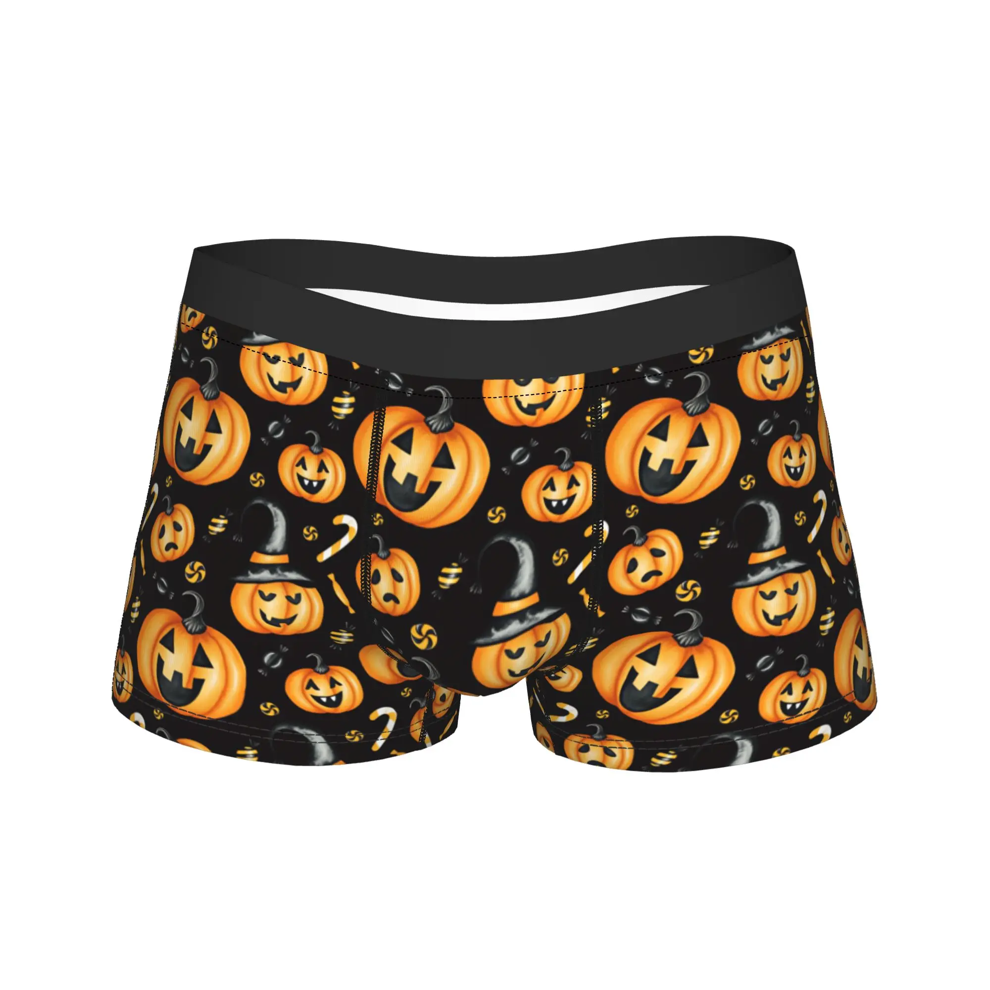 Halloween Watercolor Pumpkin Witch Hat Candy Underwear  Novelty Underpants Custom DIY Shorts Briefs For Male Pouch Boxer Shorts