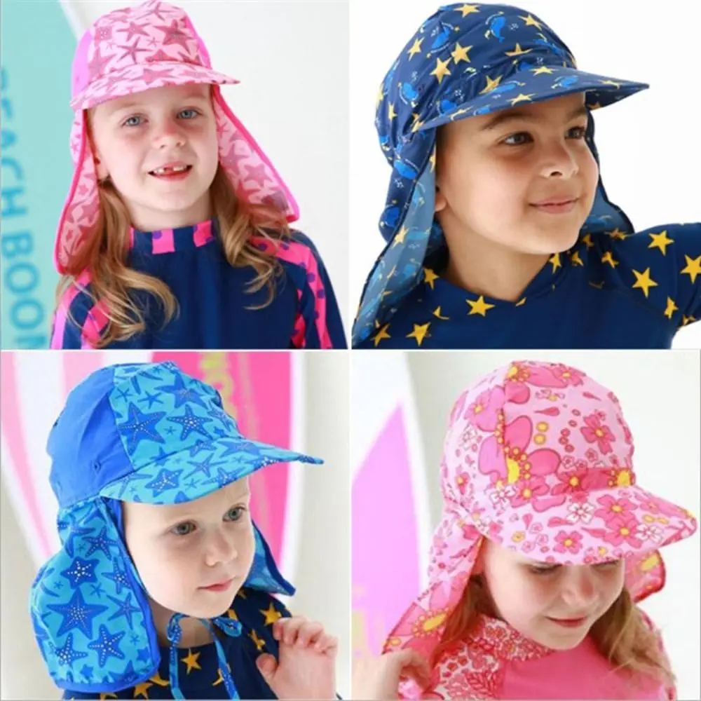 Flap Cap UV Protection Kids Beach Hat Anti-UV Breathable Kids Sun Hats Adjustable Neck Protection Sunshade Swimming Cap Beach