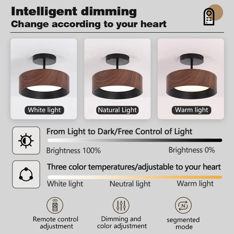 Nordic LED Ceiling Light Circular Walnut Wood Grain Aisle Light Dressing Room Corridor Balcony Decoration Indoor Ceiling Lamp