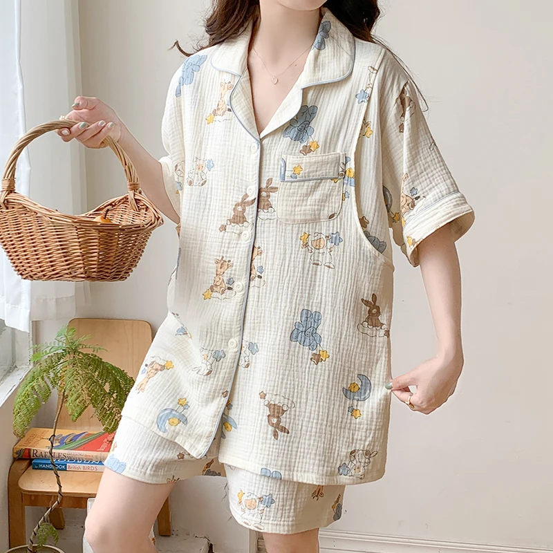 

100% Cotton Double Gauze Nursing Night Wear for Maternity Loose Floral Printed Sleepwear Sets for Pregnant Women Home Hospital