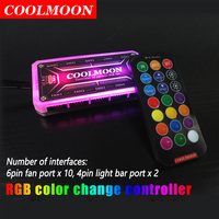 COOLMOON RGB Light Remote Dimmer DC12V 5A LED Color Intelligent Controller 10x6Pin Fan Port 2x4Pin Light Bar Port for RGB Fan