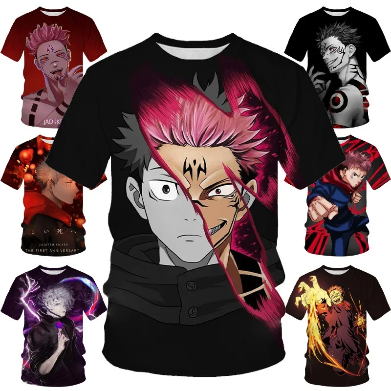 Summer New  Anime Jujutsu Kaisen 3D Printing T-shirt Men's Personality Hip-hop Short-sleeved Unisex Casual Round Neck Tops