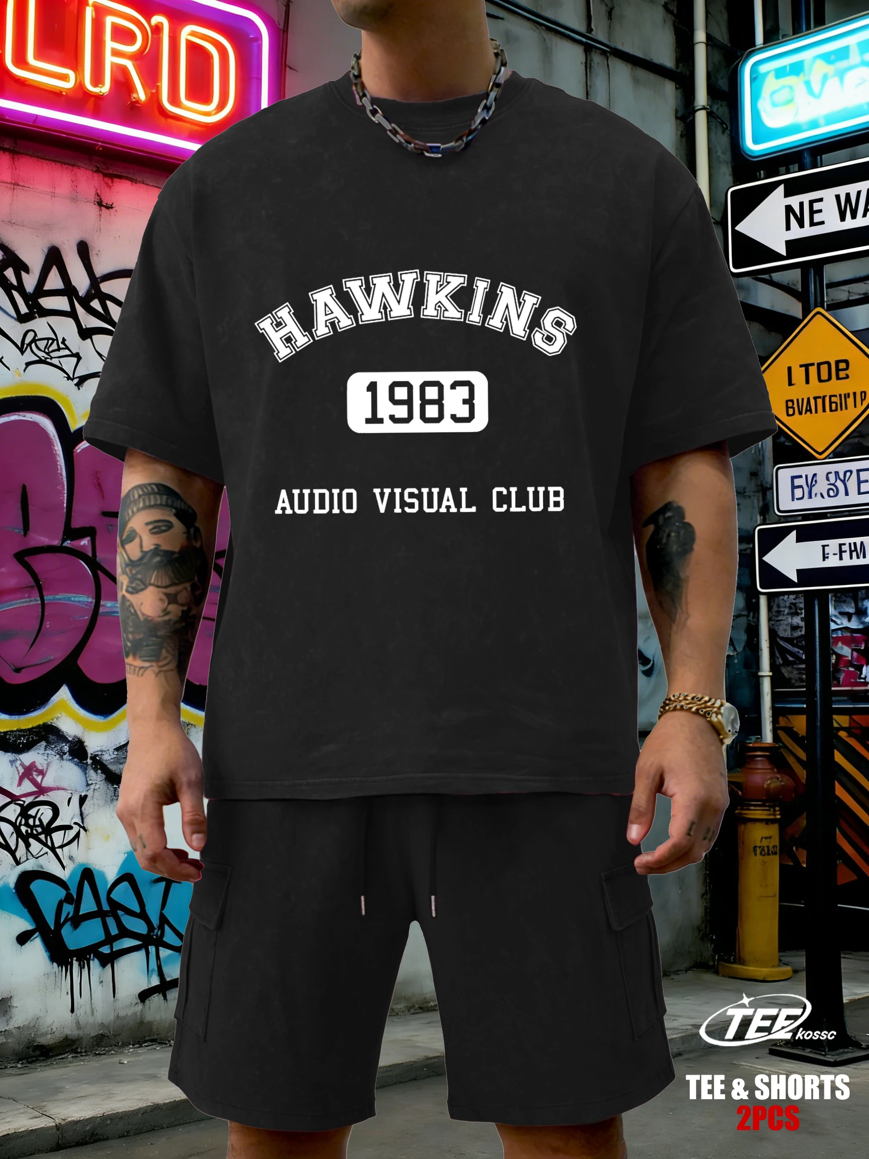 

Ретро-футболка Hawkins 1983 Audio Visual Club, мужская летняя свободная одежда, модный топ с круглым вырезом, унисекс, мягкий хлопковый уличный костюм