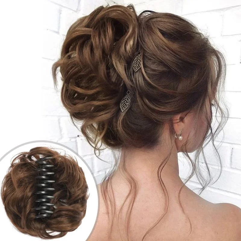 Syntetyczny roztrzepany kręcony kok z włosów Chignon doczepiane włosy z pazurem Scrunchy peruka sztuczne włosy z ogonem dla kobiet treski