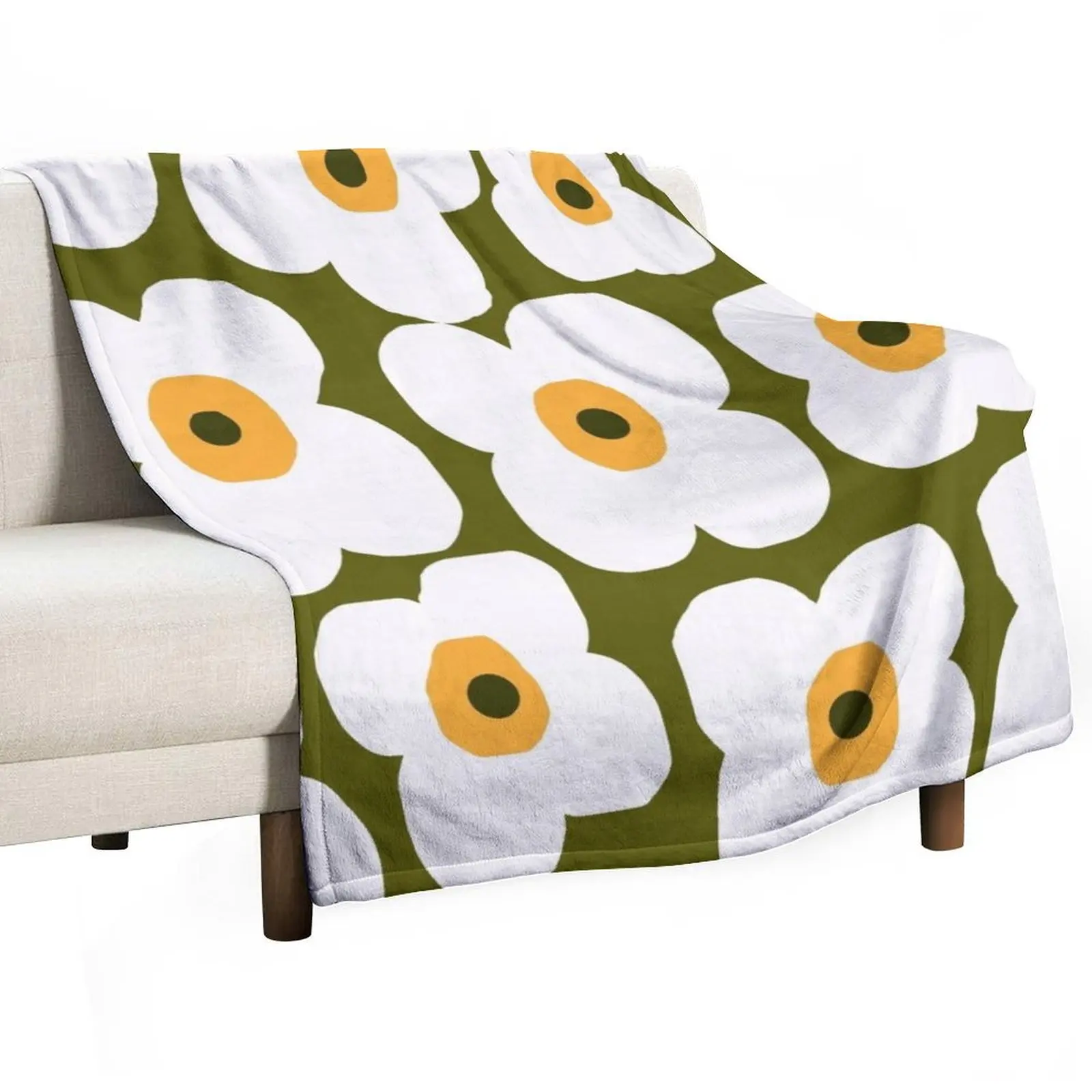 

Cute Nordic Daisies in White and Green Throw Blanket Cute for sofa Large Single Blankets