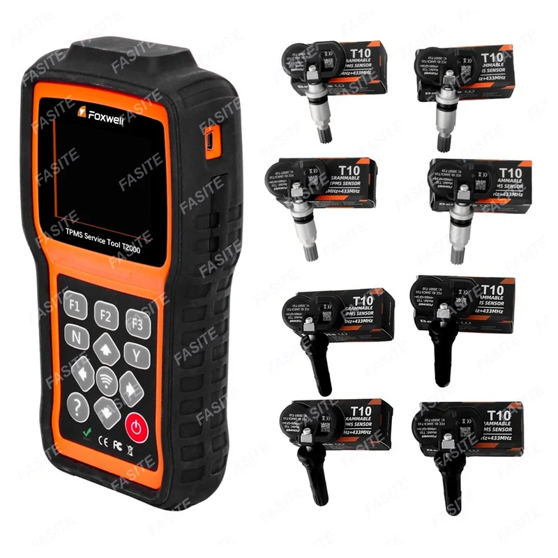 Original FOXWELL TPMS Trigger Tool T2000 with OBD Connector and 8pcs Dual Frequency 315Mhz 433Mhz Tire Sensors